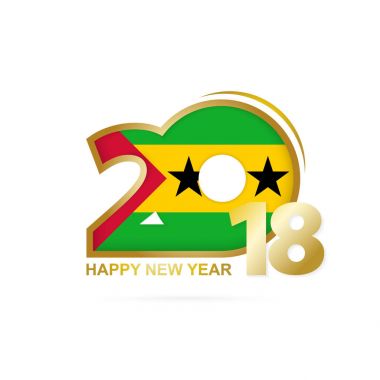 Yıl 2018 Sao Tome ve Principe bayrak desenli. Mutlu yeni Evet