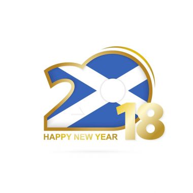 Yıl 2018 İskoçya bayrak desenli. Mutlu yeni yıl tasarım.