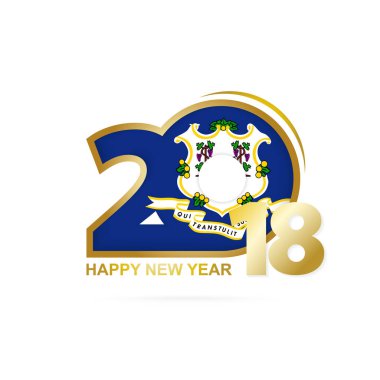 Yıl 2018 Connecticut bayrak desenli. Mutlu yeni yıl tasarım.