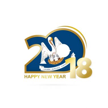 Yıl 2018 Louisiana bayrak desenli. Mutlu yeni yıl tasarım.