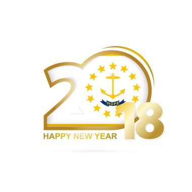 Yıl 2018 Rhode Island bayrak desenli. Mutlu yeni yıl tasarım.