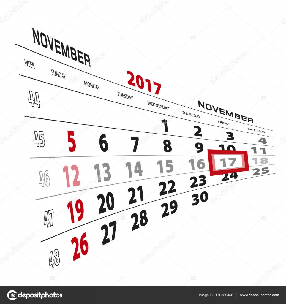 11 月 17 日 17年カレンダーで強調表示されます 週は日曜日から開始します ストックベクター C Boldg