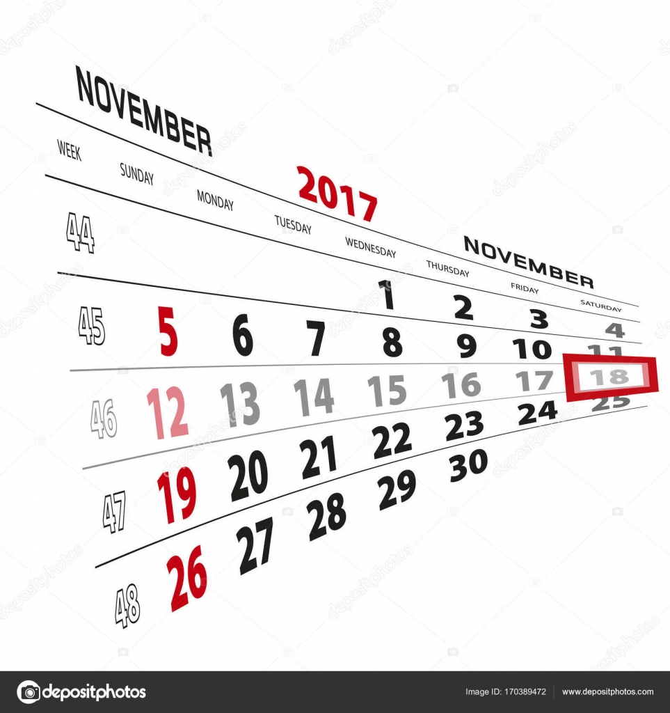 11 月 18 日 17年カレンダーで強調表示されます 週は日曜日から開始します ストックベクター C Boldg 11 月 18 日 17年カレンダーで強調表示されます 週は日曜日から開始します ストックベクター C Boldg