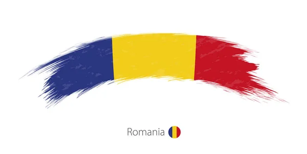 罗马尼亚在圆形的 grunge 画笔描边的旗帜. — 图库矢量图片