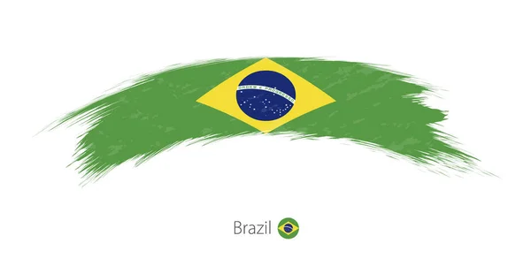 Bandera de Brasil en pincelada grunge redondeada . — Archivo Imágenes Vectoriales