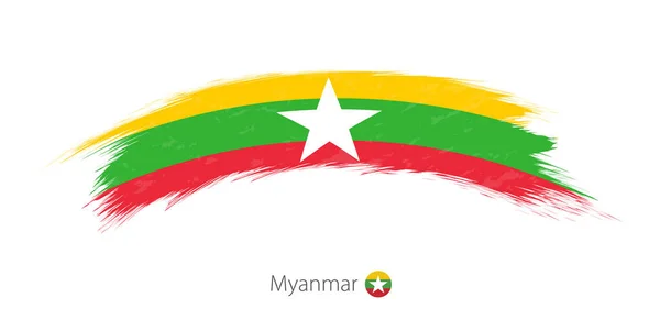 Vlajka Myanmaru v tahu štětce zaoblené grunge. — Stockový vektor