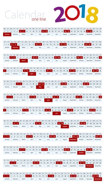 Календарь из одной строки на 2018 год . — стоковый вектор