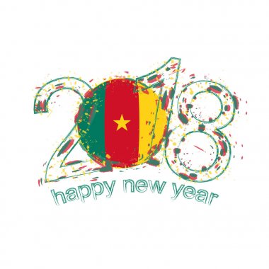 2018 mutlu yeni yıl Kamerun grunge vektör şablon için tebrik kartı.
