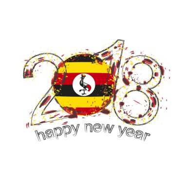 2018 mutlu yeni yıl Uganda grunge vektör şablon için tebrik kartı.