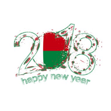 2018 mutlu yeni yıl Madagaskar grunge vektör şablon için tebrik kartı.