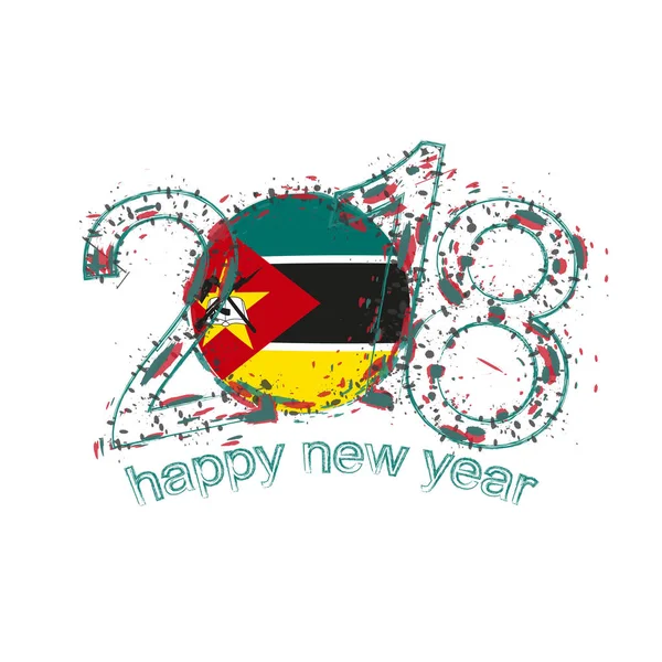 2018 Feliz Año Nuevo Mozambique grunge vector plantilla para tarjeta de felicitación . — Vector de stock