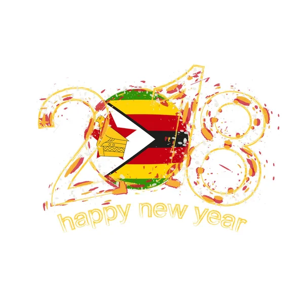2018 Bonne année Zimbabwe modèle vectoriel grunge pour carte de vœux . — Image vectorielle