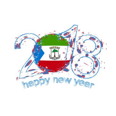 2018 mutlu yeni yıl Ekvator Ginesi grunge vektör şablon için tebrik kartı.