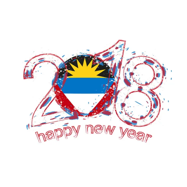 2018 Feliz Año Nuevo Antigua y Barbuda plantilla de vector grunge para tarjeta de felicitación . — Vector de stock
