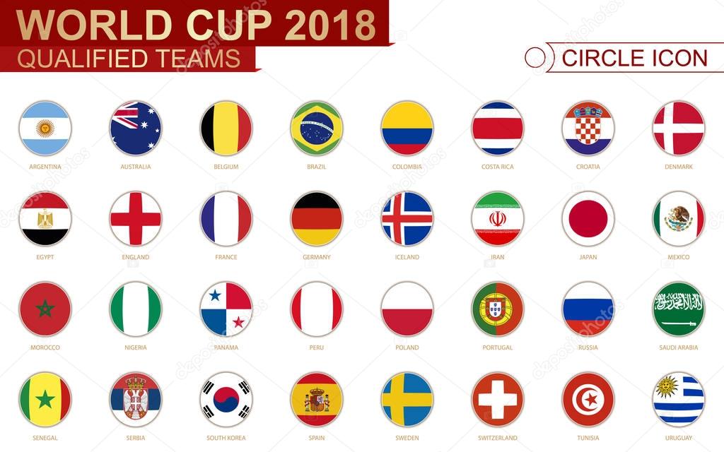 World Cup 2018, all qualified teams flags.