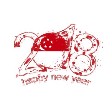 2018 mutlu yeni yıl Singapur grunge vektör şablon için tebrik kartı.