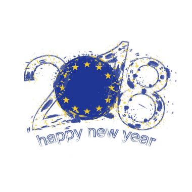 2018 mutlu yeni yıl Avrupa Birliği grunge vektör şablon için tebrik kartı.