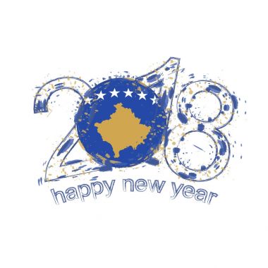 2018 mutlu yeni yıl Kosova grunge vektör şablon için tebrik kartı.