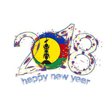 2018 mutlu yeni yıl Yeni Kaledonya grunge vektör şablon için tebrik kartı.