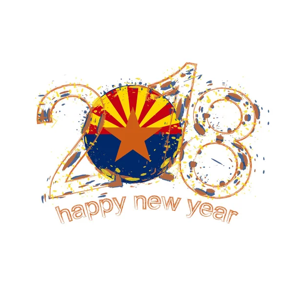 2018 Feliz Ano Novo Arizona EUA Estado modelo vetorial grunge para cartão de saudação —  Vetores de Stock
