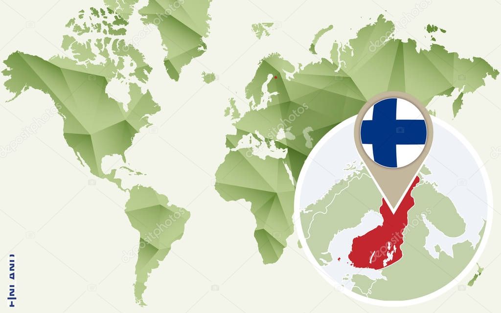 Infographic for Finland, detailed map of Finland with flag. 