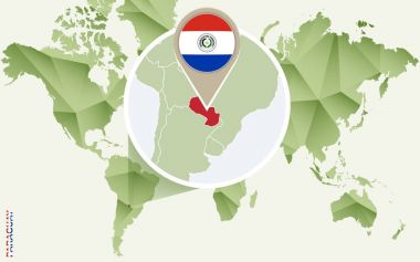 Infographic Paraguay, ayrıntılı bayrak ile Paraguay Haritası. 