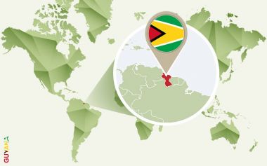 Infographic Guyana için ayrıntılı bayrak ile Guyana Haritası. 