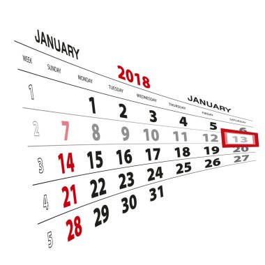 13 Ocak, 2018 takvimde vurgulanır. Pazar hafta başlıyor