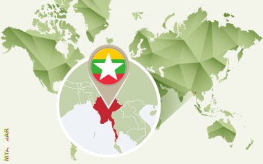 Infographic Myanmar, Myanmar bayrağı ile Detaylı Haritası için. 