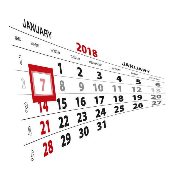 7 Ocak, 2018 takvimde vurgulanır. Pazar hafta başlıyor