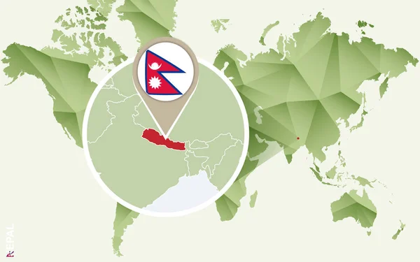 信息为尼泊尔, 尼泊尔的详细地图与旗子. — 图库矢量图片