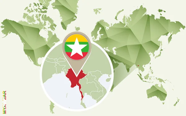 Infographic Myanmar, Myanmar bayrağı ile Detaylı Haritası için. — Stok Vektör