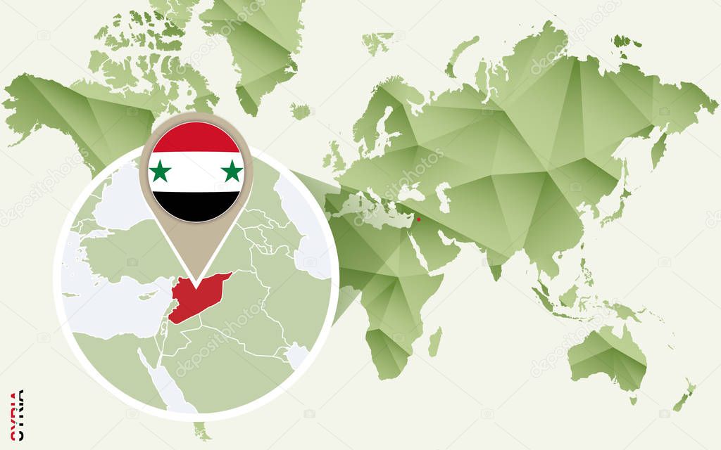 Infographic for Syria, detailed map of Syria with flag. 