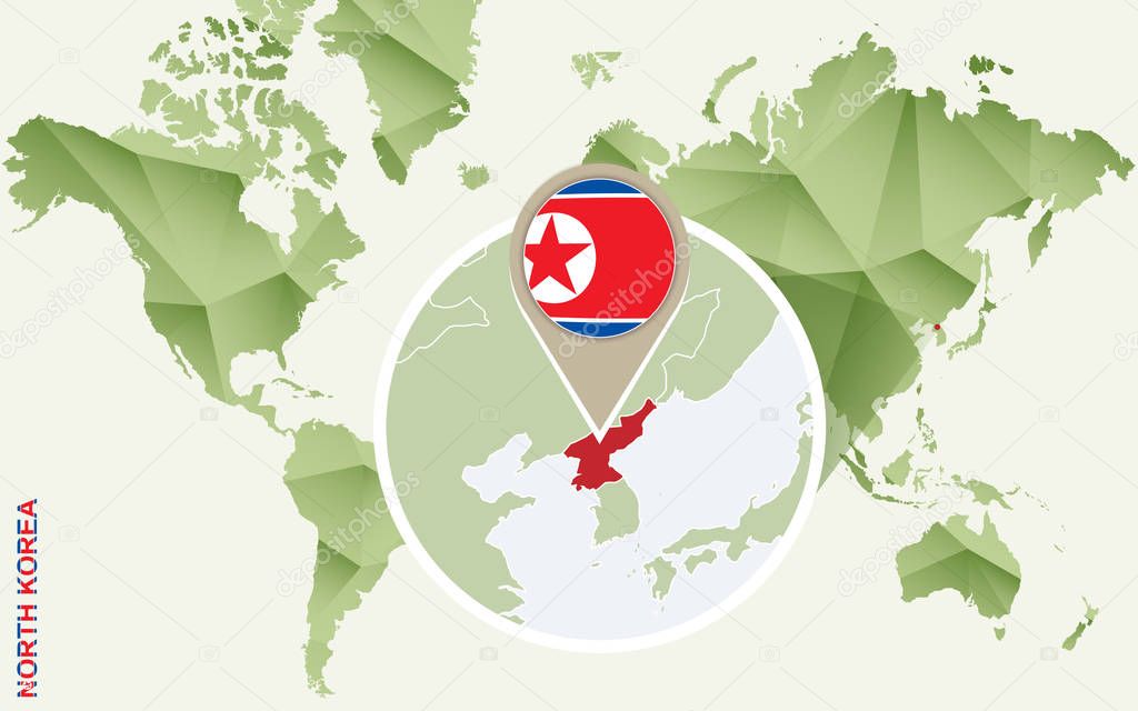 Infographic for North Korea, detailed map of North Korea with flag. 