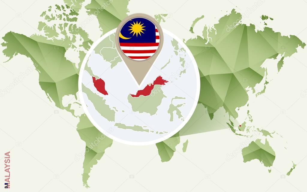 Infographic for Malaysia, detailed map of Malaysia with flag. 