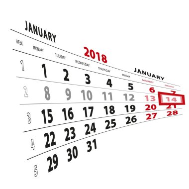 14 Ocak takvim 2018 vurgulanır. Hafta Pazartesi başlıyor