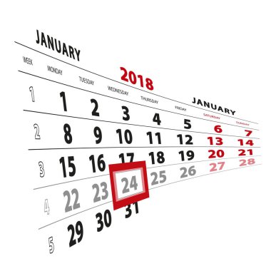 24 Ocak takvim 2018 vurgulanır. Hafta Pazartesi başlıyor