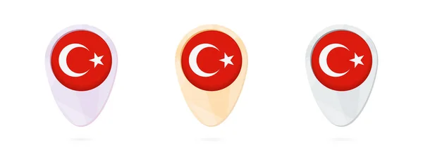 Penanda peta dengan bendera Turki, 3 versi warna . - Stok Vektor