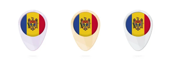 Marcadores de mapa com bandeira da Moldávia, 3 versões de cores . — Vetor de Stock