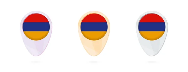 Znacznikami na mapie z Flaga Armenii, 3 wersje kolorystyczne. — Wektor stockowy
