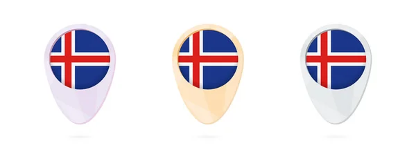 アイスランド、3 つのカラー バージョンのフラグとマップ マーカー. — ストックベクタ