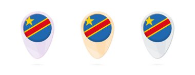 Harita işaretçileri olan 3 col Kongo Demokratik Cumhuriyeti bayrağı