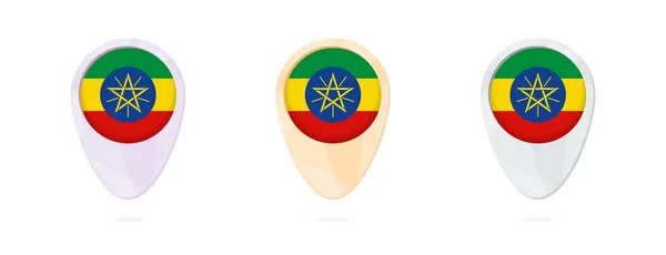 Marcadores de mapa com bandeira da Etiópia, 3 versões de cores . — Vetor de Stock