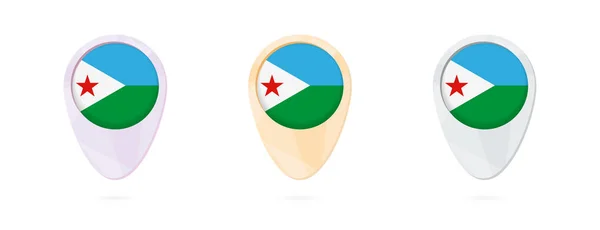 Marcadores de mapa com bandeira de Djibouti, 3 versões a cores . — Vetor de Stock