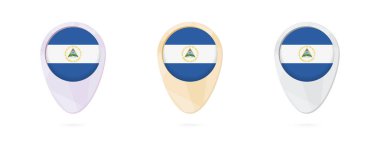 Nikaragua, 3 renk sürümleri bayrağı işaretleyicilerle harita.