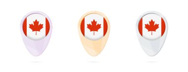 Map markers with flag of Canada, 3 color versions. clipart