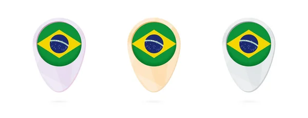 Marcadores de mapa com bandeira do Brasil, 3 versões a cores . — Vetor de Stock