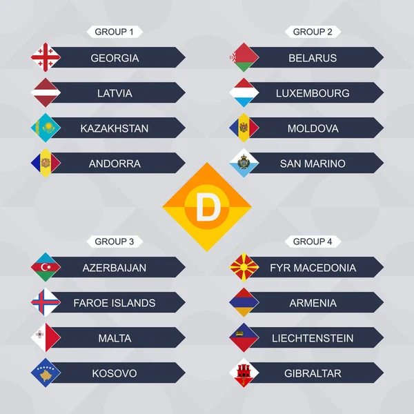 Europa fútbol competencia, bandera de las selecciones nacionales de Liga D . — Vector de stock