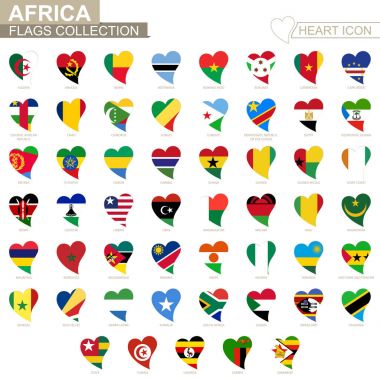 Vektör bayrak toplama Afrika ülkeleri. Kalp Icon set.