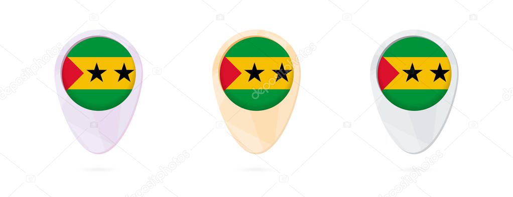 Map markers with flag of Sao Tome and Principe, 3 color versions